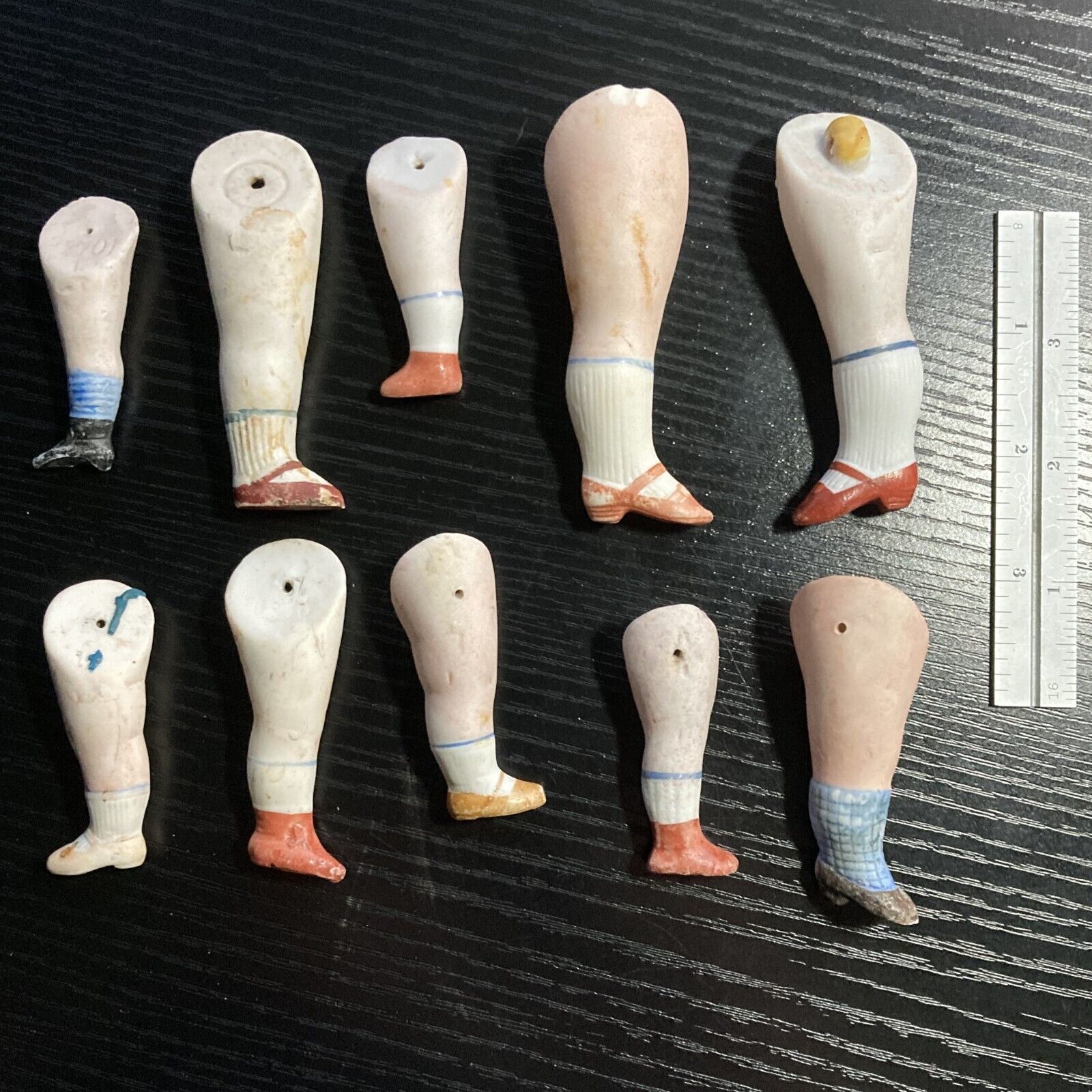 Antique Bisque Doll Legs Assorted Collection of 10 海外 即決-